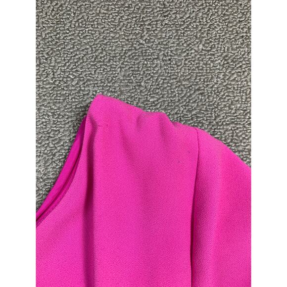 Trina Turk Gull Dress One Shoulder Mini Fringe Pink Snap Dragon Size Large - Picture 11 of 11